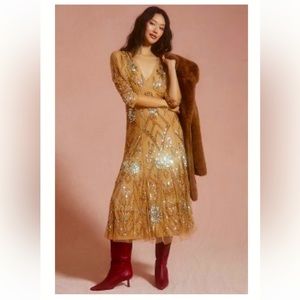 Anthropologie Let Me Be Embellished Deep V Dress 2X